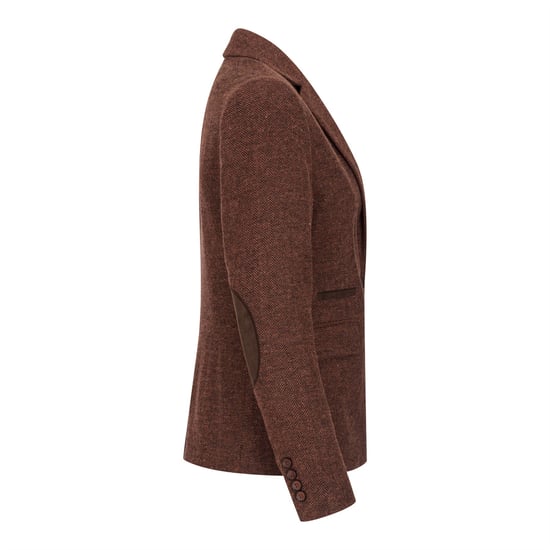 Rostbrauner Damen-Blazer aus Wolltweed mit Fischgrätenmuster und Karomuster - Image 6