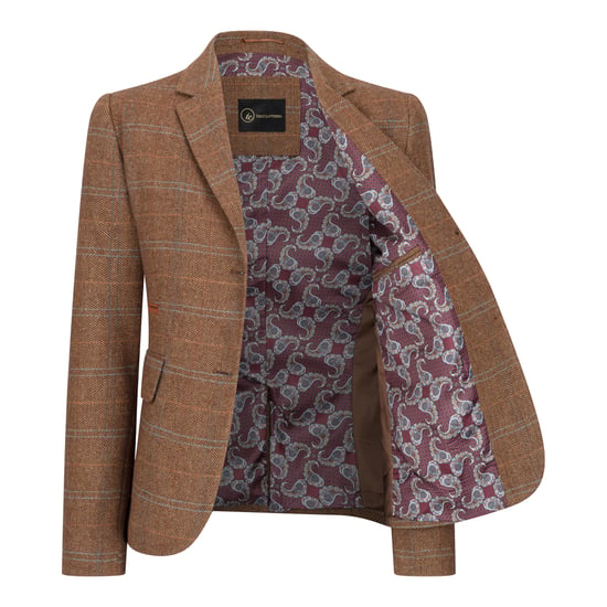 Tailored Fit Tweed-Blazer mit Fischgrätenmuster für Damen in Oak Brown - Image 6