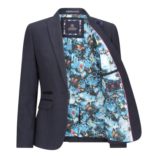 Damen Tailored Fit Tweed Marineblau Karierter Blazer Wolljacke - Image 3