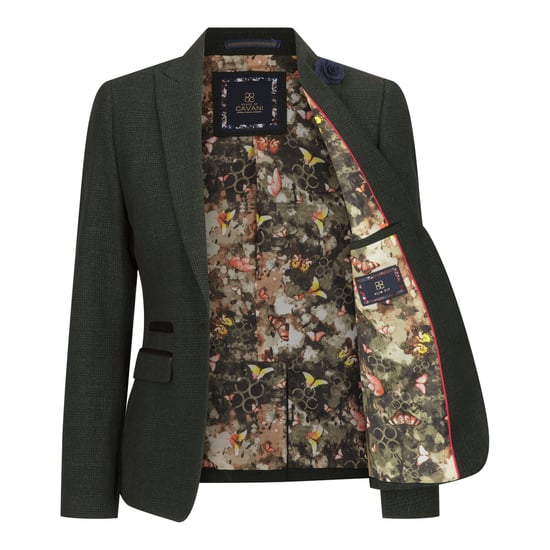 Damen Tweed Grün Karierter Blazer Wolle Klassische Jacke - Image 2