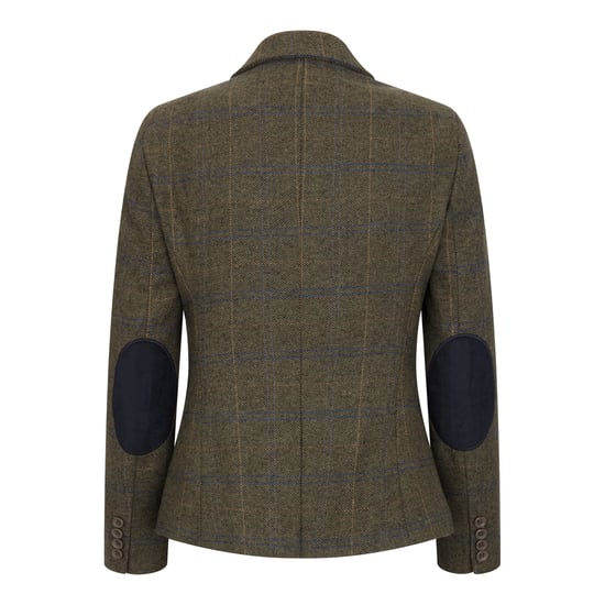 Olivgrüner Tailored Fit Tweed-Blazer mit Fischgrätenmuster für Damen - Image 4