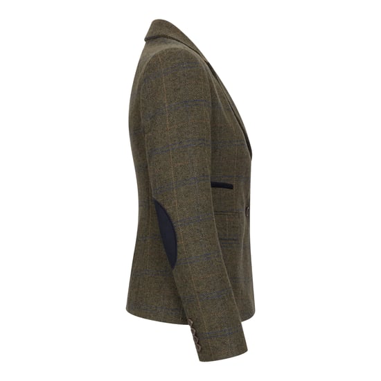 Olivgrüner Tailored Fit Tweed-Blazer mit Fischgrätenmuster für Damen - Image 5