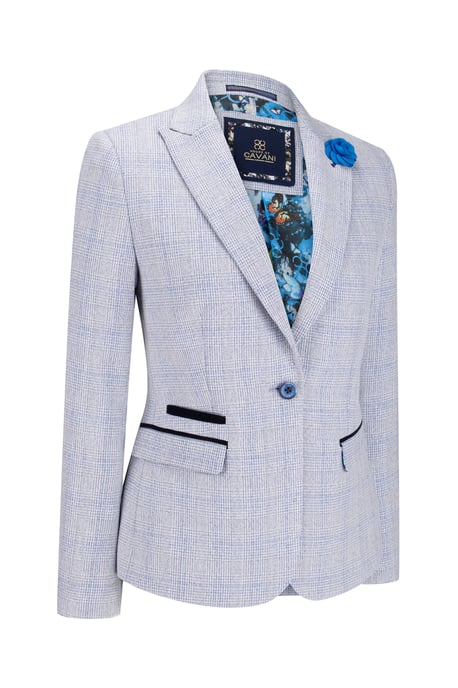 Blau karierter Damen-Blazer aus Wollmischung mit Fischgrätenmuster - Image 3