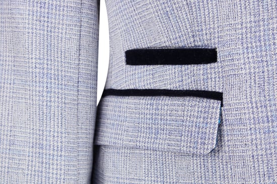 Blau karierter Damen-Blazer aus Wollmischung mit Fischgrätenmuster - Image 4