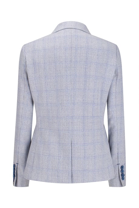 Blau karierter Damen-Blazer aus Wollmischung mit Fischgrätenmuster - Image 5