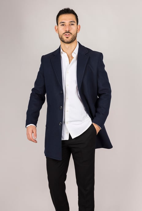 Marineblauer Herrenmantel aus Wollmischung mit Reverskragen - Image 3