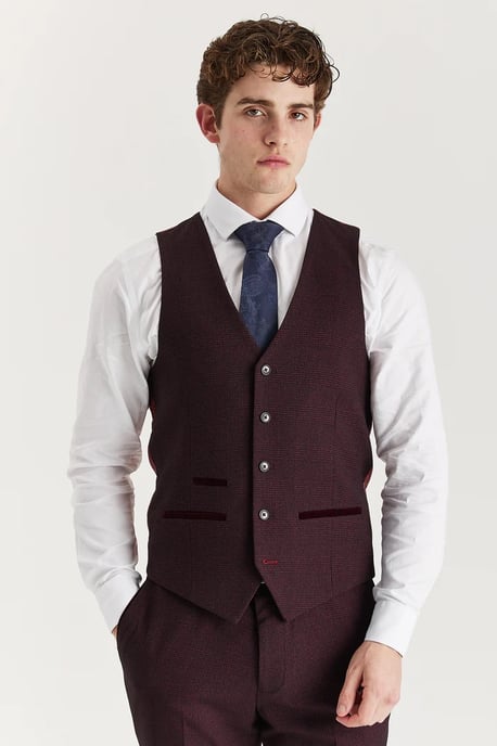 Weinrote Anzugweste für Herren im Prince-of-Wales-Stil - Image 1