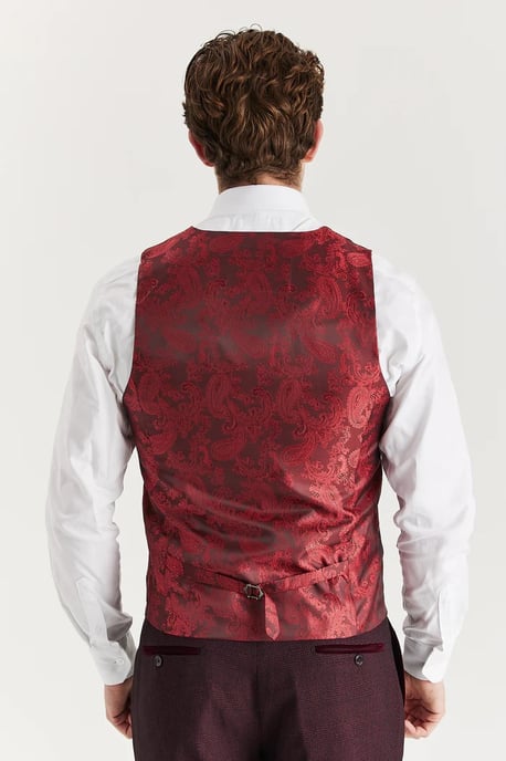 Weinrote Anzugweste für Herren im Prince-of-Wales-Stil - Image 3