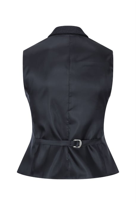 Damen Weste aus Tweed mit Fischgrätenmuster und Karomuster, schwarze Weste aus Wollmischung - Image 3