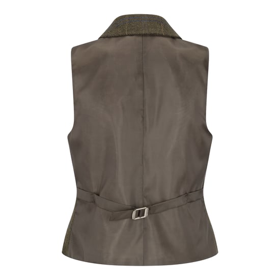 Olivgrüne Tailored Fit Tweedweste für Damen mit Fischgrätenmuster - Image 4