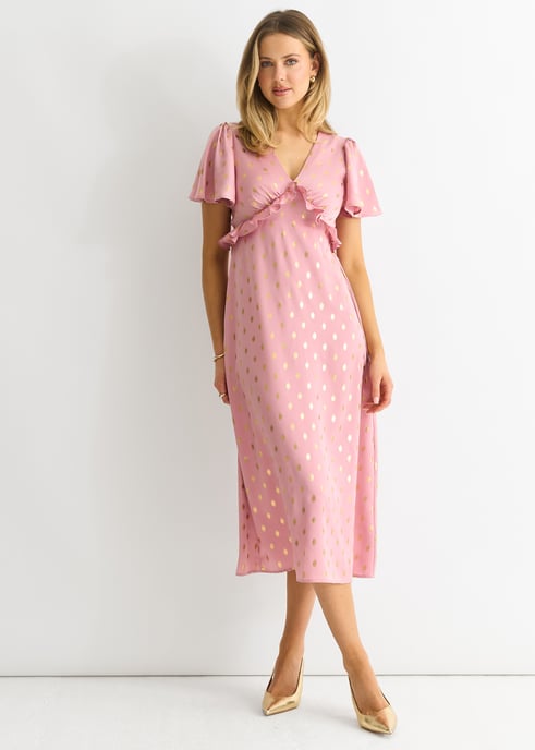 Errötetes Metallic-Folien-V-Ausschnitt-Midikleid - Image 1