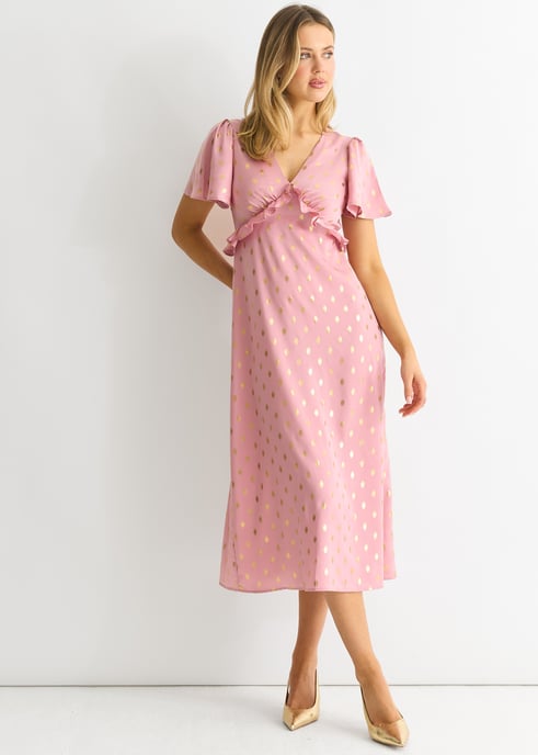 Errötetes Metallic-Folien-V-Ausschnitt-Midikleid - Image 3