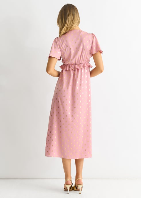 Errötetes Metallic-Folien-V-Ausschnitt-Midikleid - Image 4