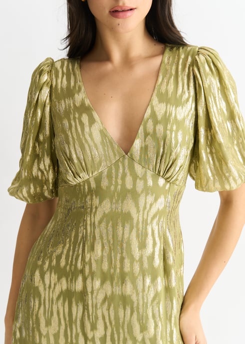 Grünes Viskose-Tier-Jacquard-Anlass-Midikleid - Image 2