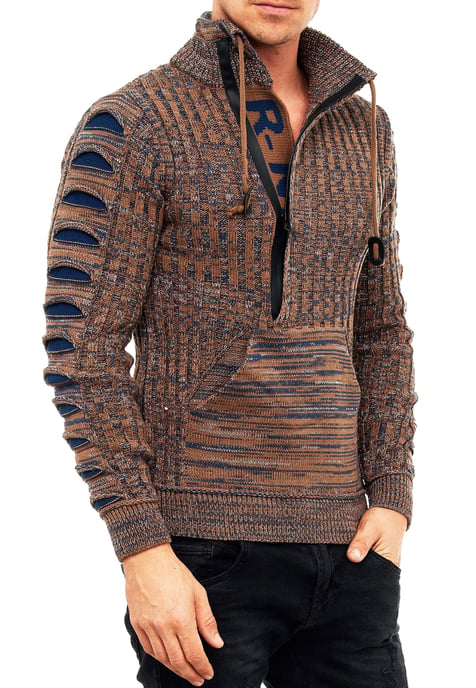 1/2 Zip Grobstrick Stehkragen-Pullover - Image 3