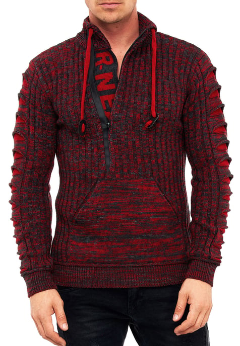 1/2 Zip Grobstrick Stehkragen-Pullover - Image 3