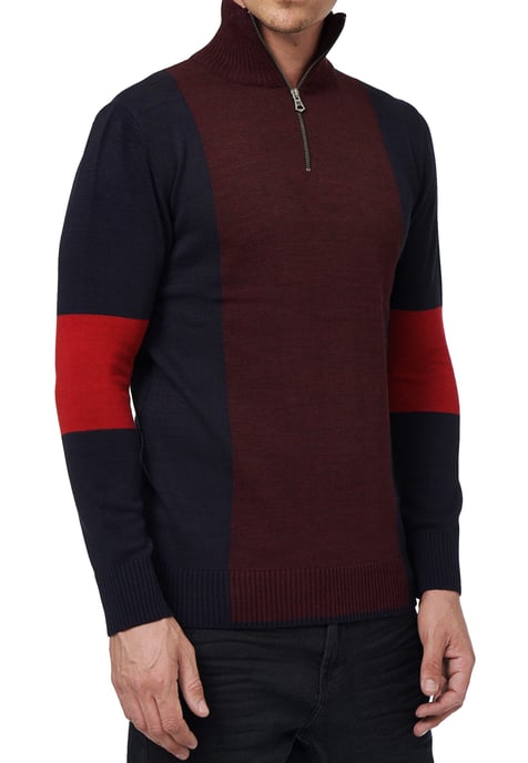 Feinstrick-Pullover im Colorblock-Stil mit Stehkragen - Image 4