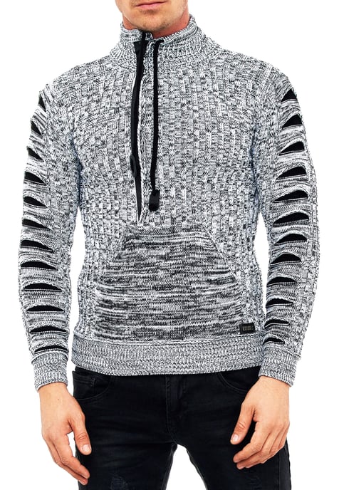 1/2 Zip Grobstrick Stehkragen-Pullover - Image 3