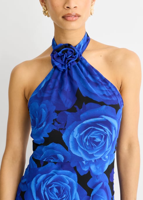 Blaues Floral Anlass Halter Maxikleid - Image 2
