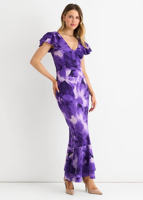 Lila Aquarell Floral Maxikleid - Image 3