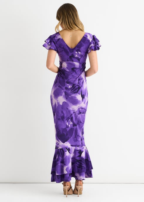 Lila Aquarell Floral Maxikleid - Image 4