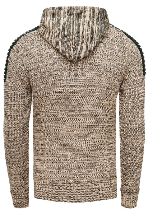 1/2 Zip Grobstrick Kontrast Kapuzen-Pullover - Image 2