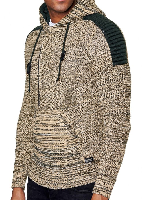 1/2 Zip Grobstrick Kontrast Kapuzen-Pullover - Image 4
