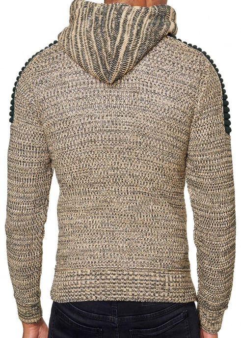 1/2 Zip Grobstrick Kontrast Kapuzen-Pullover - Image 6