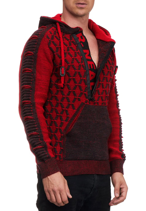 1/2 Zip Kontrast Grobstrick Kapuzen-Pullover - Image 3