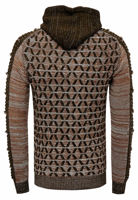 1/2 Zip Kontrast Grobstrick Kapuzen-Pullover - Image 2