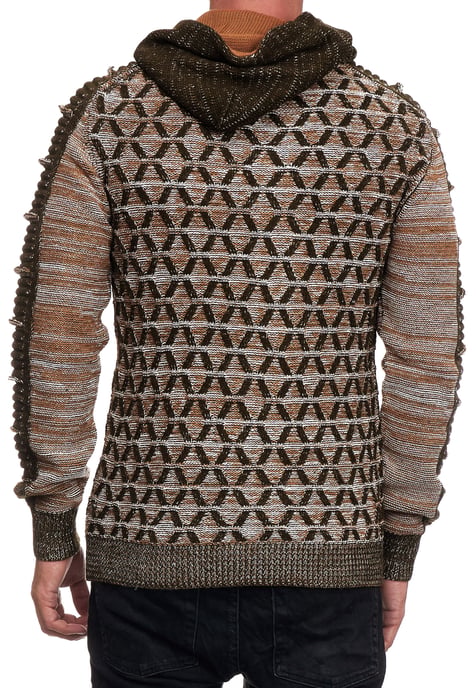 1/2 Zip Kontrast Grobstrick Kapuzen-Pullover - Image 4