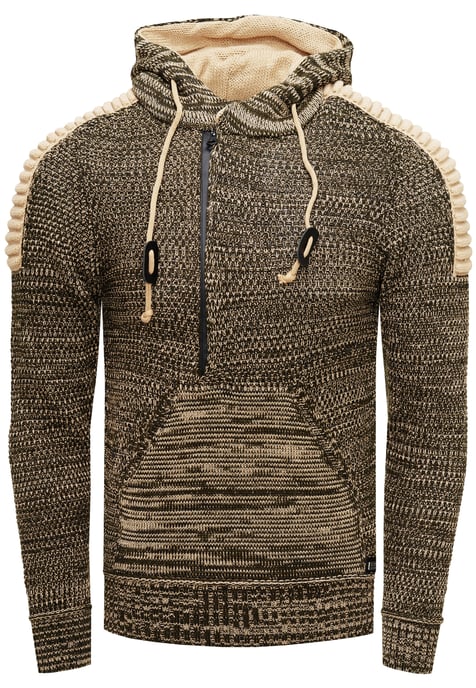 1/2 Zip Grobstrick Kontrast Kapuzen-Pullover - Image 1