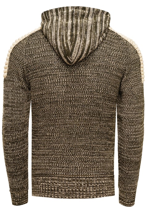 1/2 Zip Grobstrick Kontrast Kapuzen-Pullover - Image 2