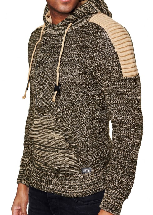 1/2 Zip Grobstrick Kontrast Kapuzen-Pullover - Image 4