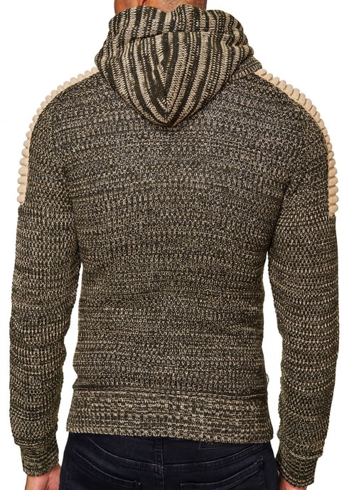 1/2 Zip Grobstrick Kontrast Kapuzen-Pullover - Image 6
