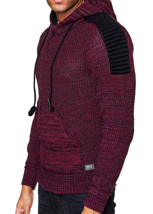 Rusty Neal 1/2-Zip Grobstrick-Pullover mit Kontrastkapuze - Rot - Image 4