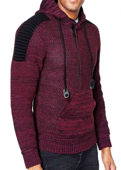 Rusty Neal 1/2-Zip Grobstrick-Pullover mit Kontrastkapuze - Rot - Image 5