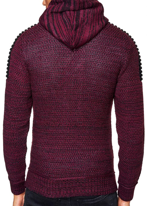 Rusty Neal 1/2-Zip Grobstrick-Pullover mit Kontrastkapuze - Rot - Image 6