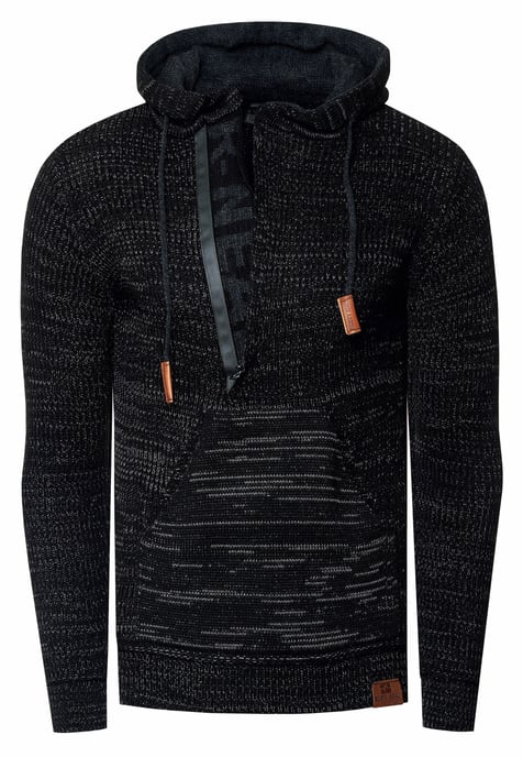1/2 Zip Grobstrick Slim Fit Kapuzen-Pullover - Image 1