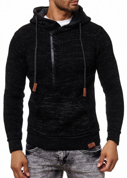 1/2 Zip Grobstrick Slim Fit Kapuzen-Pullover - Image 3