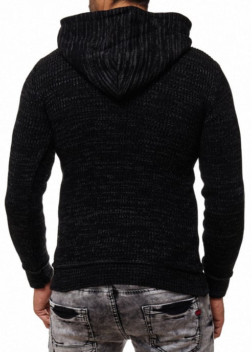 1/2 Zip Grobstrick Slim Fit Kapuzen-Pullover - Image 4