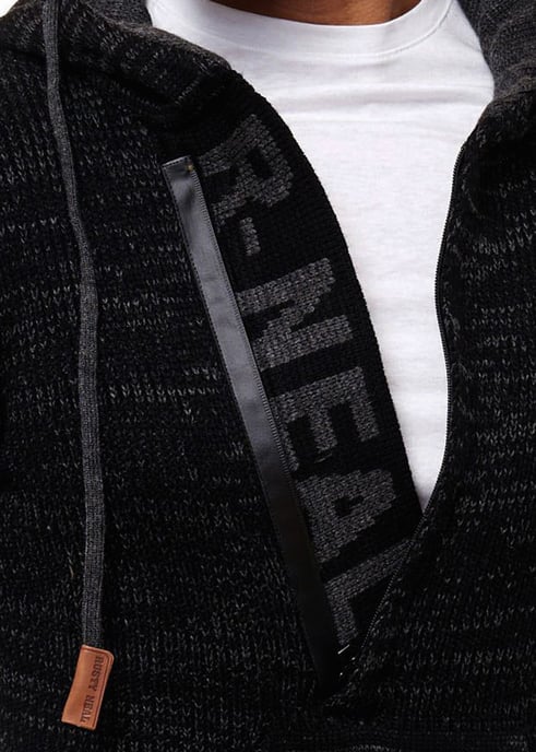 1/2 Zip Grobstrick Slim Fit Kapuzen-Pullover - Image 5