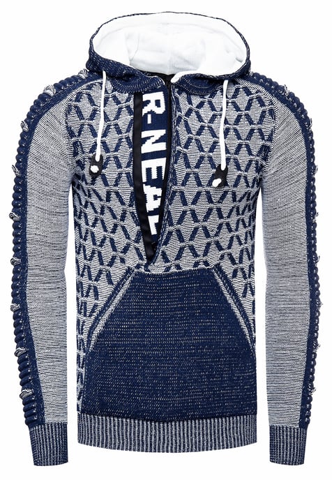 1/2 Zip Kontrast Grobstrick Kapuzen-Pullover - Image 1