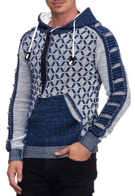 1/2 Zip Kontrast Grobstrick Kapuzen-Pullover - Image 3
