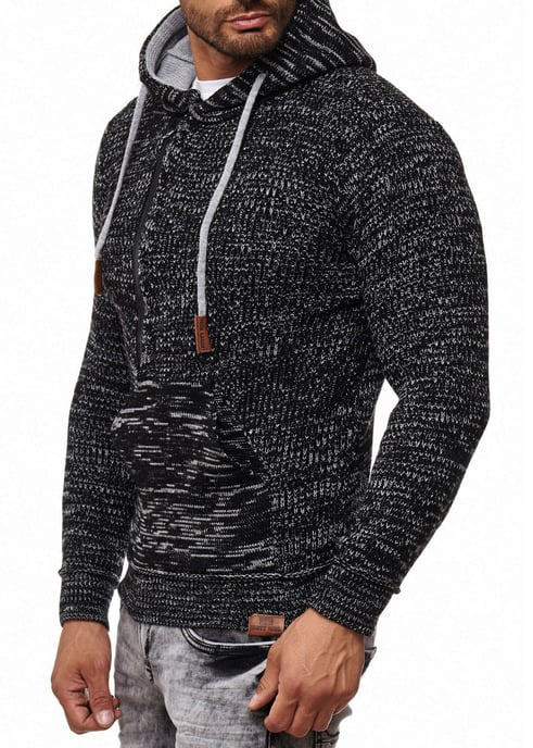 1/2 Zip Grobstrick Slim Fit Kapuzen-Pullover - Image 3