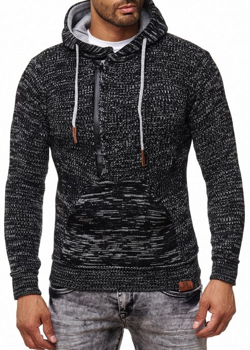1/2 Zip Grobstrick Slim Fit Kapuzen-Pullover - Image 4