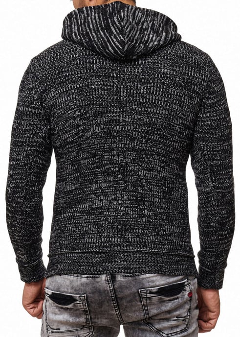 1/2 Zip Grobstrick Slim Fit Kapuzen-Pullover - Image 5