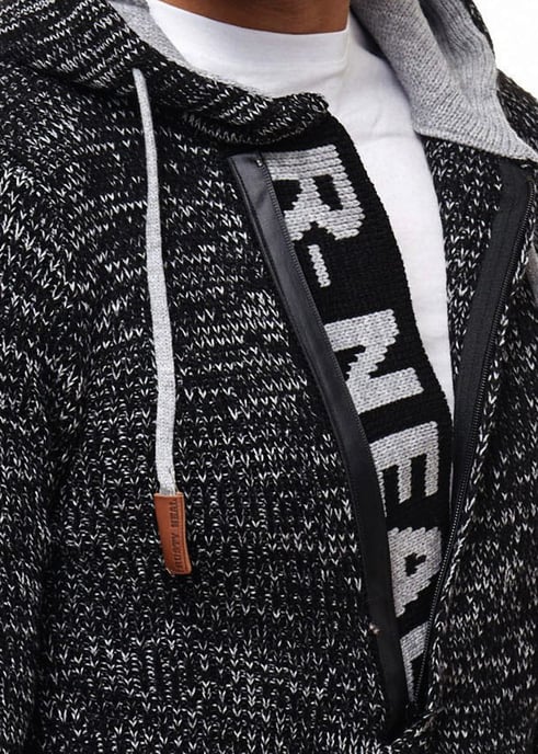 1/2 Zip Grobstrick Slim Fit Kapuzen-Pullover - Image 6