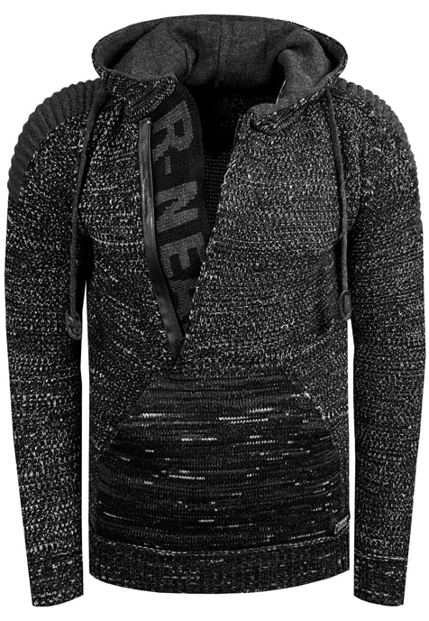 1/2 Zip Grobstrick Kontrast Kapuzen-Pullover - Image 1