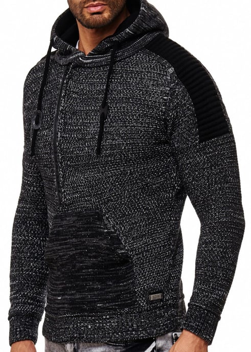 1/2 Zip Grobstrick Kontrast Kapuzen-Pullover - Image 4
